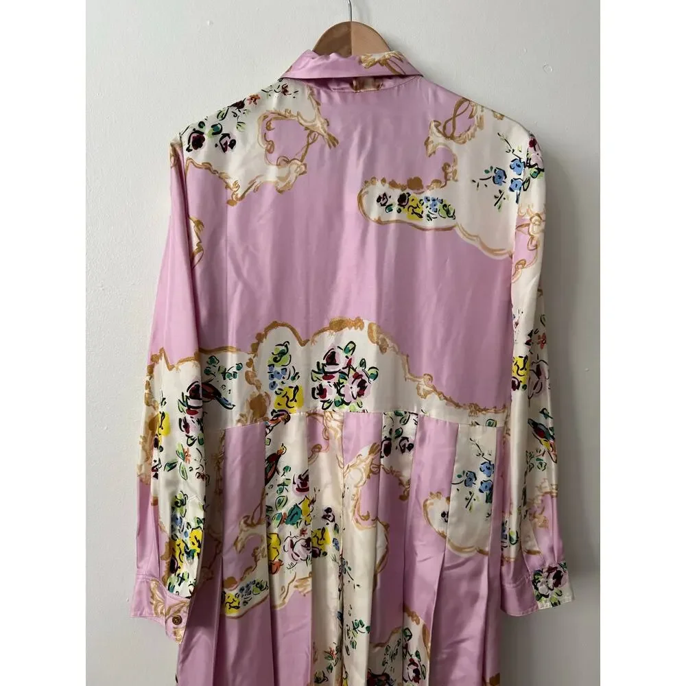 Tory Burch 10 Floral Print Tie Neck Silk Dress in Pink